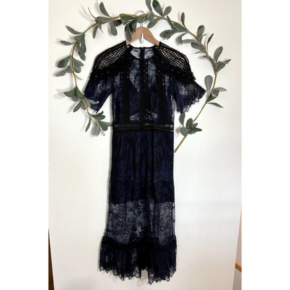 Self-Potrait Dark Blue Lace Dress - Picture 1 of 9